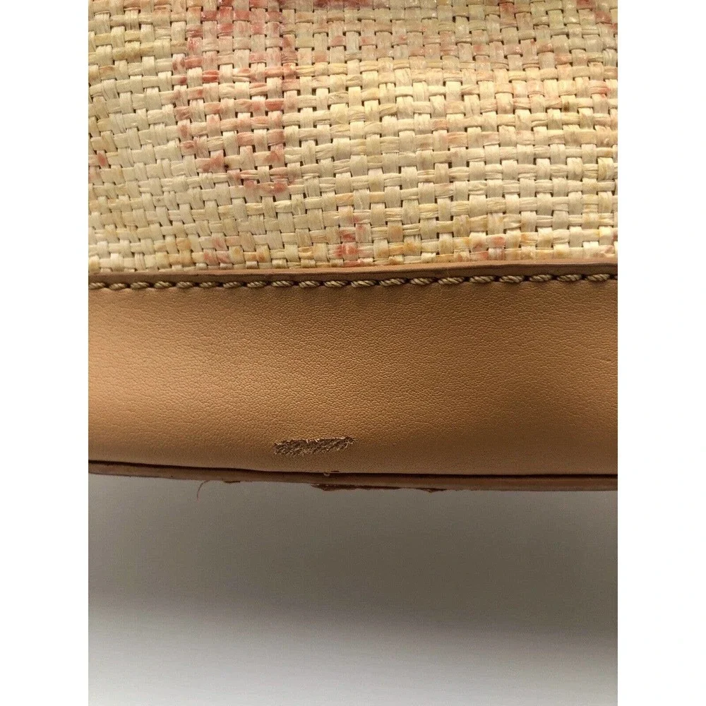 Etienne Aigner Floral Straw Hand Bag Cream Coral Camel Compartment Spring - Picture 13 of 13